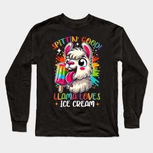 Funny Vibrant Llama Lover, Ice Cream Lover, Cute Animal Alpaca Long Sleeve T-Shirt